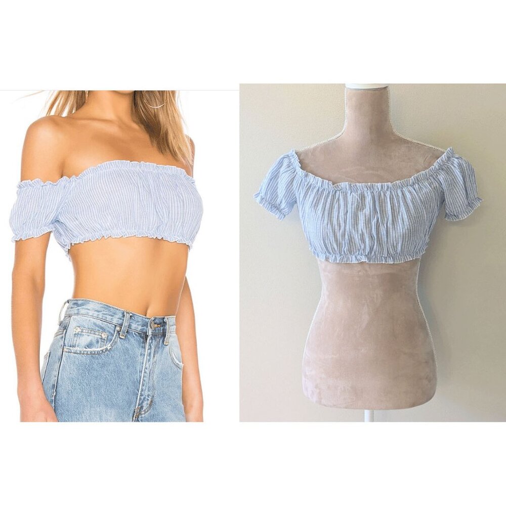 New By The Way Stripe Off The Shoulders Cropped Top